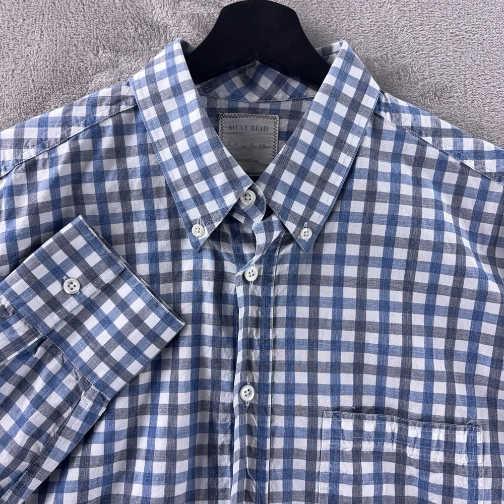 Billy Reid Button Down Shirt Mens Size Large‎ Blue White Gingham Long Sleeve